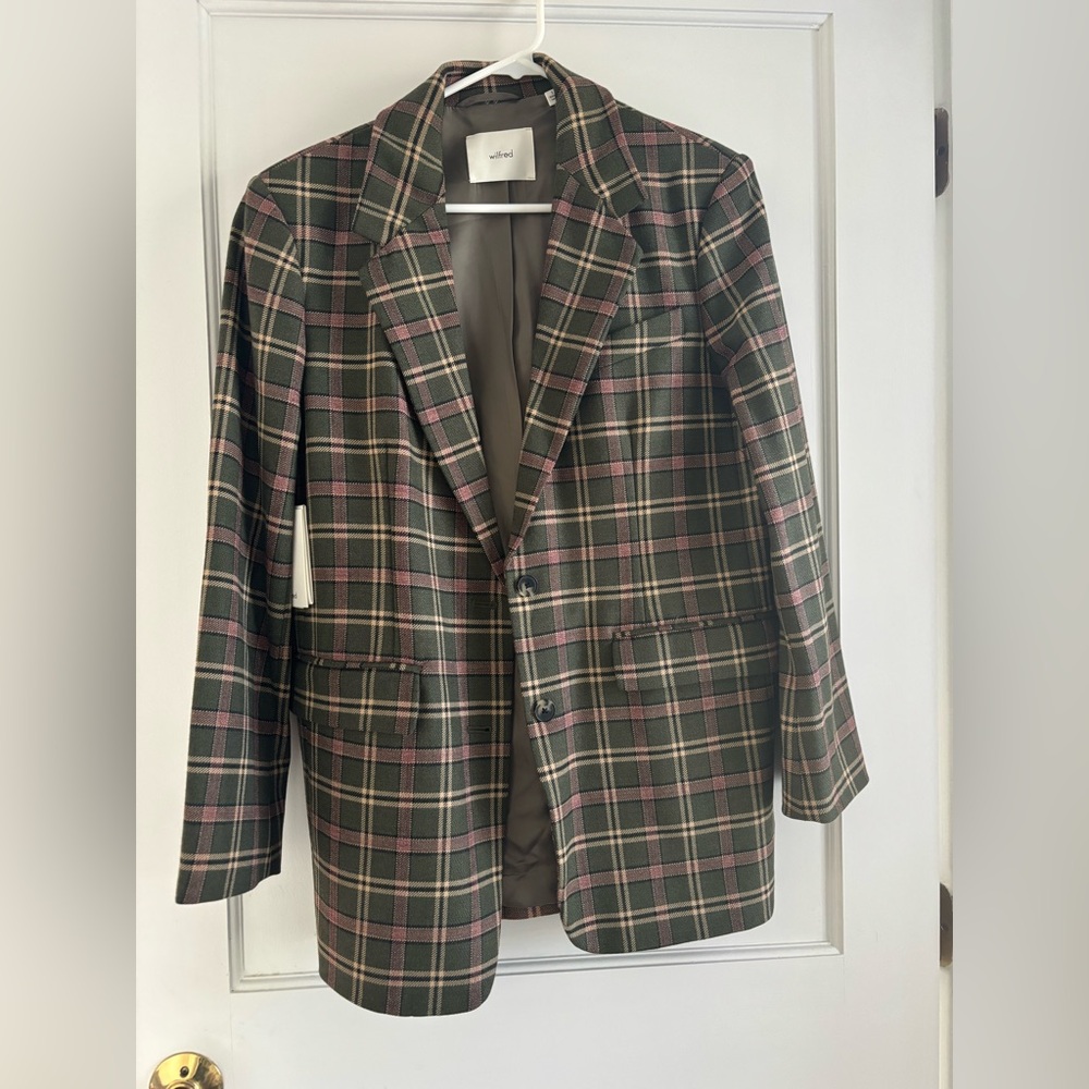 NWT Aritzia Wilfred Blazer in Green / Pink / Taupe Plaid